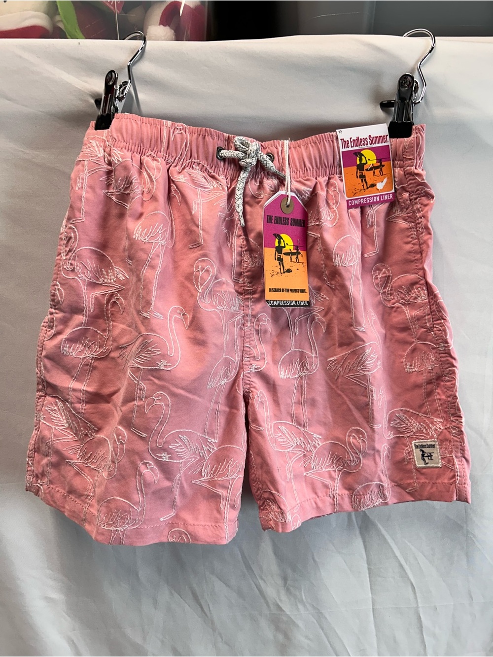 NWT THe Endless Summer Pink Flamingo Boy's Swim Trunks - Size 12